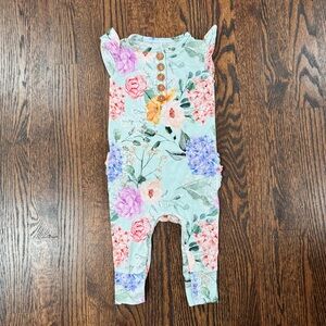 Posh Peanut Ruffled Cap Sleeve Henley Romper - Erin Floral 9-12 Months